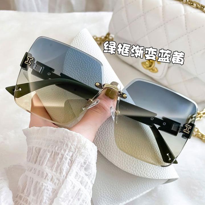 【素颜墨镜】时尚网红无框防紫外线太阳镜潮流墨镜气质街拍遮阳镜