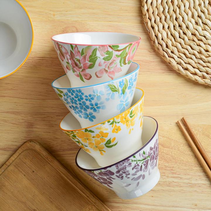 【佰陶匠】一路生花5英寸斗笠碗家用颜值陶瓷餐具米饭碗陶瓷碗