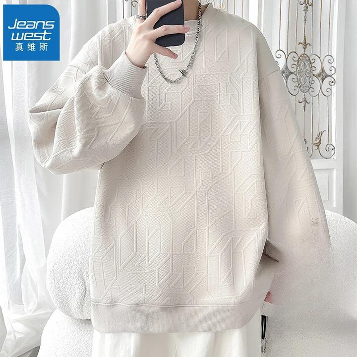 真维斯美式重磅卫衣男士春秋季潮牌宽松圆领高级感痞帅休闲上衣服