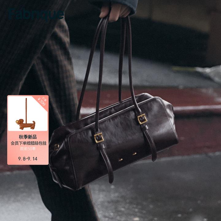 Fabrique Monti 秋冬新品油蜡牛皮单肩腋下波士顿包 - 中号