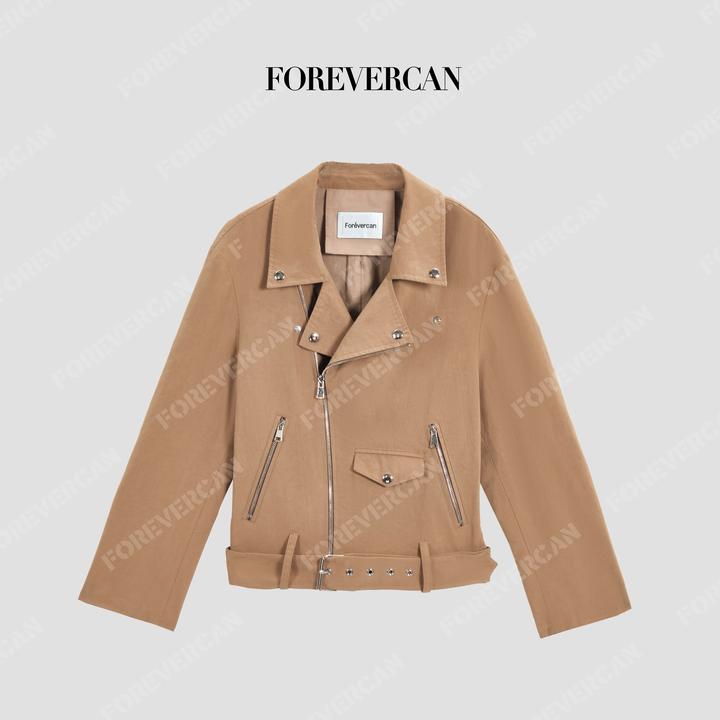 FOREVERCAN“伦敦晨雾”大翻领戗驳领机车服短款夹克外套SC23705