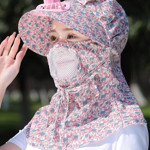 采茶遮脸太阳帽子女款夏季新款防晒面罩帽子一体工地农活遮阳帽