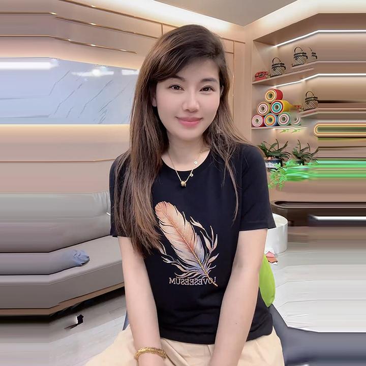 洋气减龄黑色印花短袖T恤女夏季新款设计感镶钻重工体恤休闲上衣