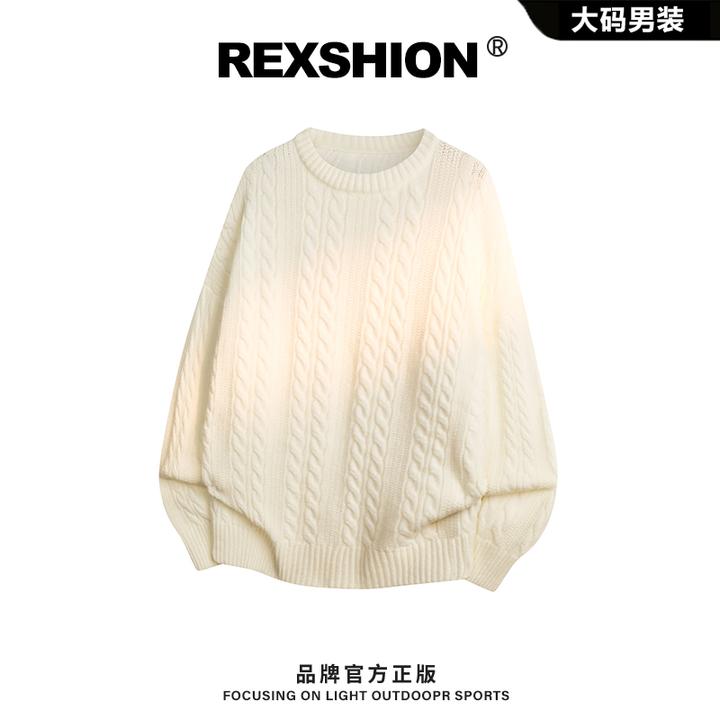 REXSHION秋季新款圆领提花针织毛衣男美式老钱风复古潮流宽松上衣
