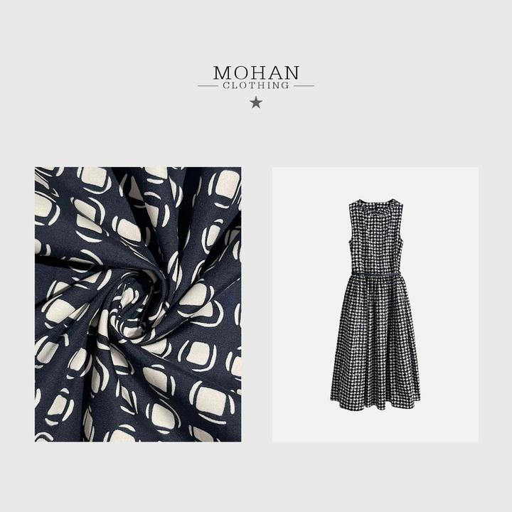 CLOTHING/墨含高奢时尚优雅舒适百搭经典格纹纯棉印花连衣裙WJ431