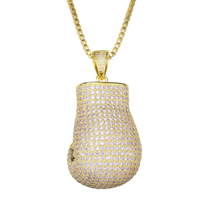 铜锆石吊坠 拳击手套吊坠嘻哈项链男士镀金满钻镶嵌饰品时尚个性