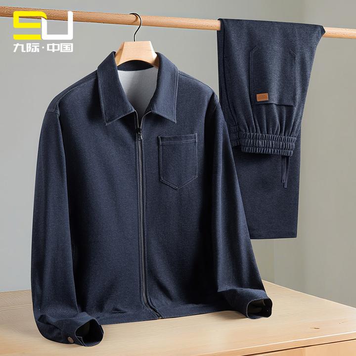 【时尚通勤】秋冬男士大码翻领套装加厚保暖工装休闲运动两件套男