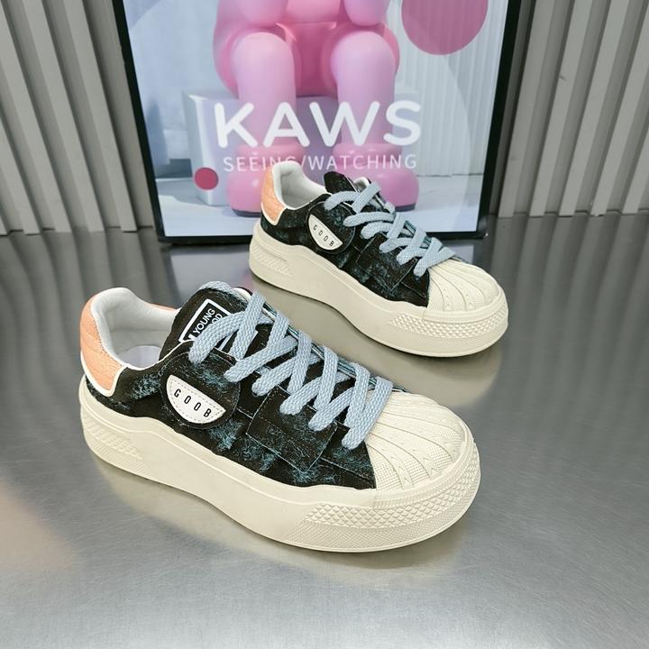 鞋舍7972-2韩版百搭厚底4公分全皮显瘦系带圆头网红拼色休闲鞋