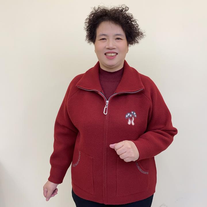 妈妈秋冬外套中老年女装高级感时尚洋气翻领双面呢绒外套7708