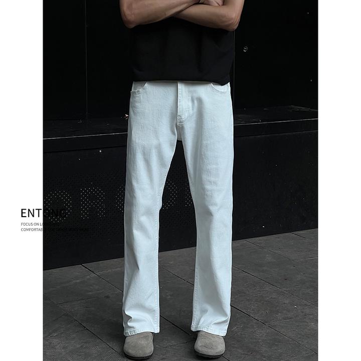 Entong美式高街cleanfit白色微喇牛仔裤男生简约百搭微弹休闲长裤