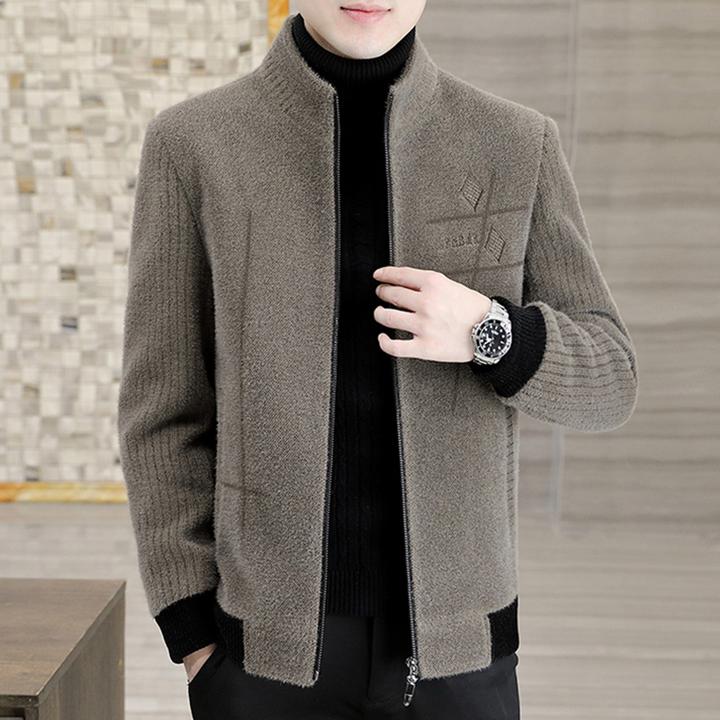 奥美普西比男士毛呢外套立领夹克秋冬季短款呢子大衣加厚加棉风衣