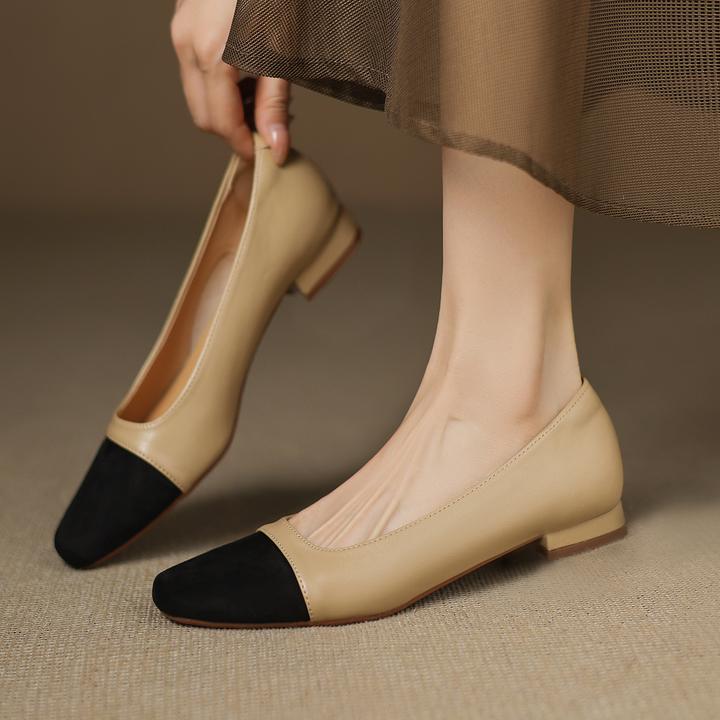 【平跟1cm】法式小香风真皮单鞋女平跟方头平底单鞋浅口百搭柔软鞋