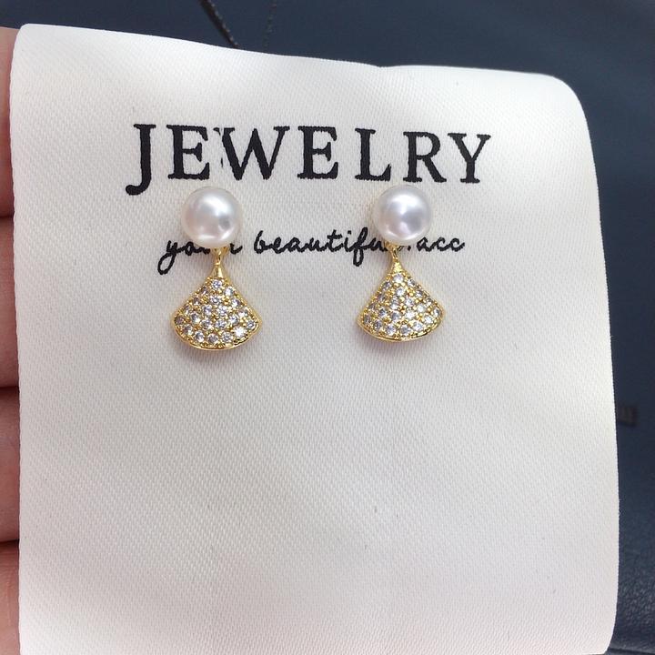 诸暨天然淡水珍珠耳钉简约时尚小舞裙微镶设计高品质精致珍珠耳饰