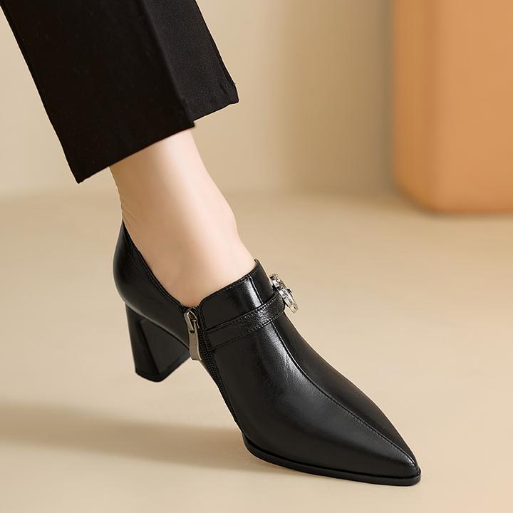 小个子手工女鞋6.8cm~尖头深口单鞋时尚高跟通勤小皮鞋气质百搭