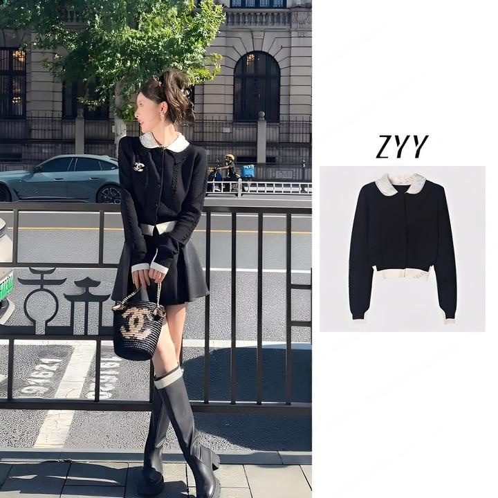 ZYY【云端织梦】2025S/S新品刺绣拼接撞色针织开衫女X25QMZZS03005