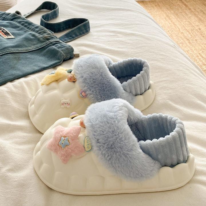 松小可卡通星星保暖棉鞋冬季居家EVA厚底外穿防水百搭学生棉拖女