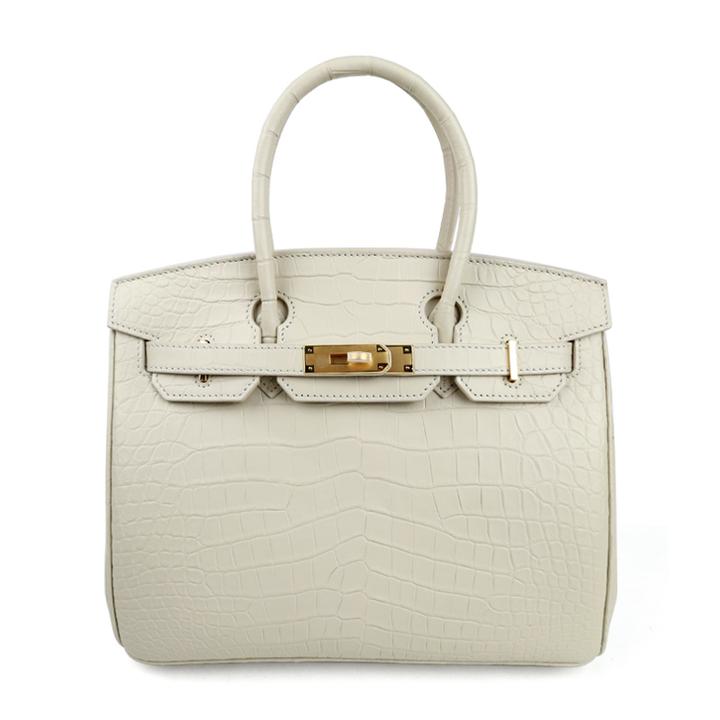 轻奢鳄鱼肚皮真皮时尚气质百搭潮流女士铂金包白色 SWNB-019