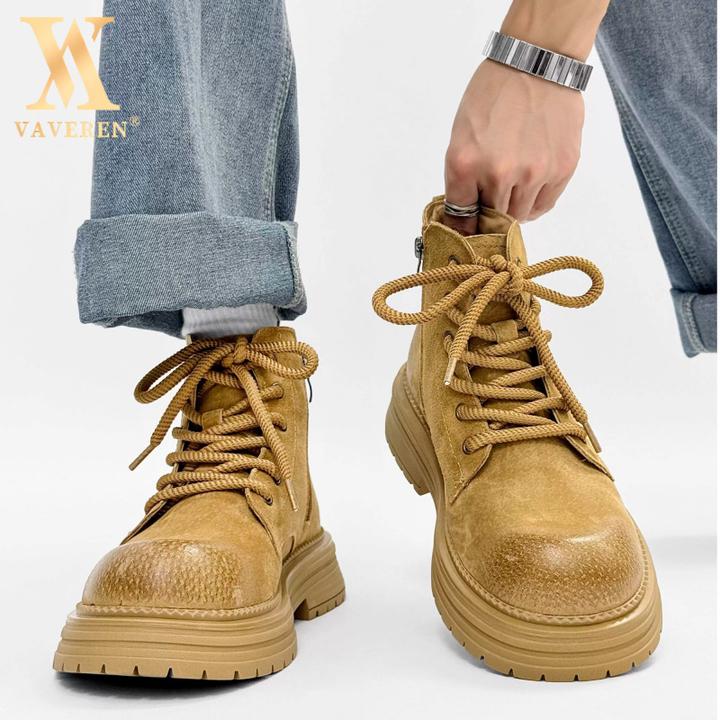马丁靴大黄靴真皮英伦25新款复古厚底芒果头工装靴男款磨砂马丁靴