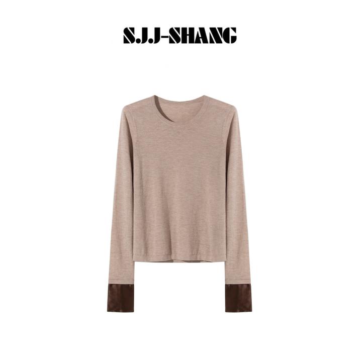 SJJ-SHANG【朗姆】25早秋桑蚕丝袖口拼接设计感针织上衣q135039p