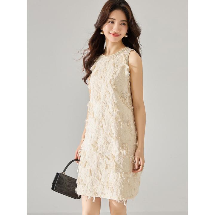 30甄选精致镂花飘带织花层次感小香风无袖连衣裙奢华礼服裙夏日