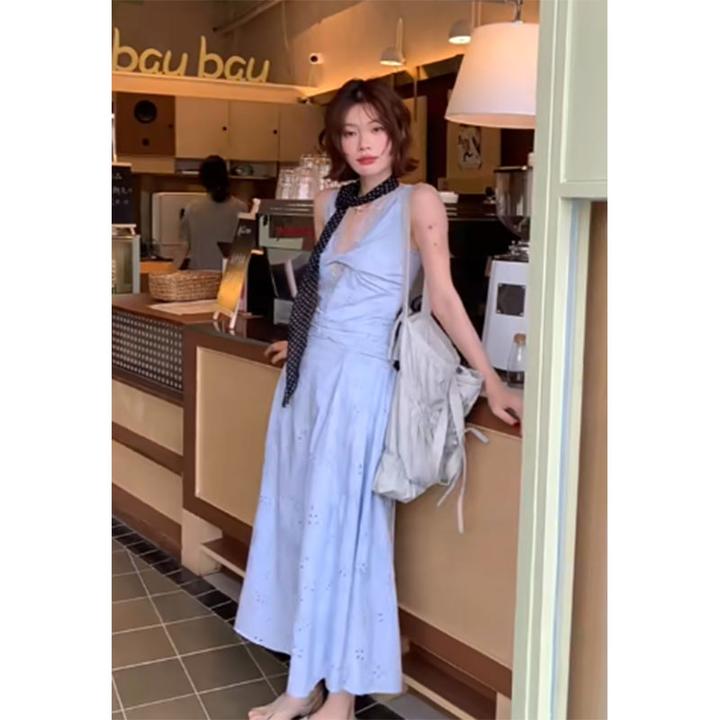 2025春夏季新款修身显瘦气质时尚高级设计感收腰A字蕾丝边连衣裙