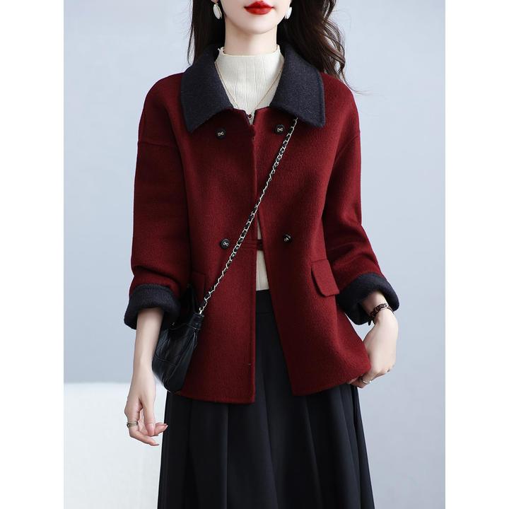高级感双面绒大衣女短款羊毛呢小个子娃娃领甜美显瘦妈妈外套秋冬