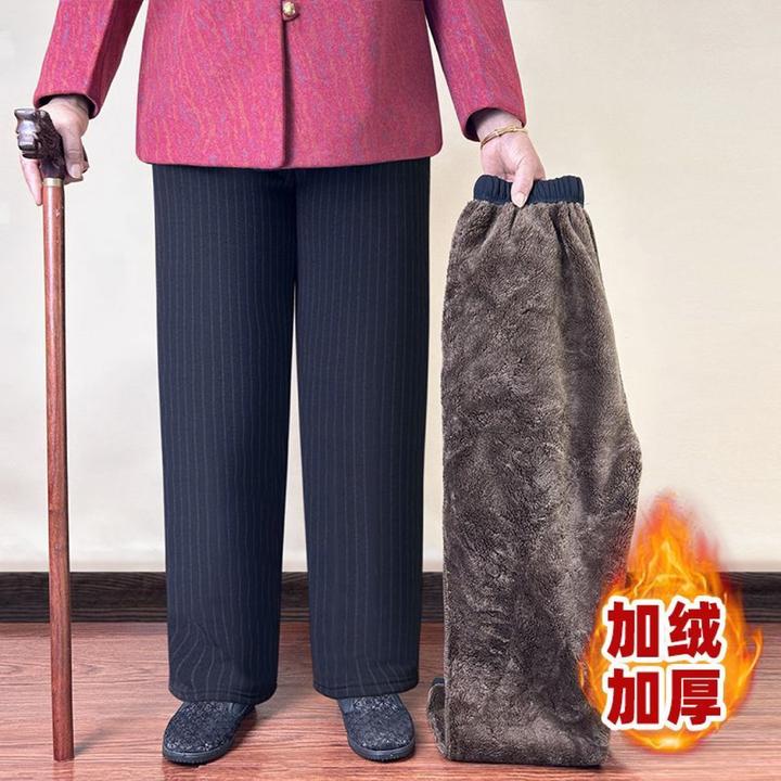 中老年人女装秋冬季长裤高腰大码加绒加厚直筒裤松紧保暖奶奶棉裤