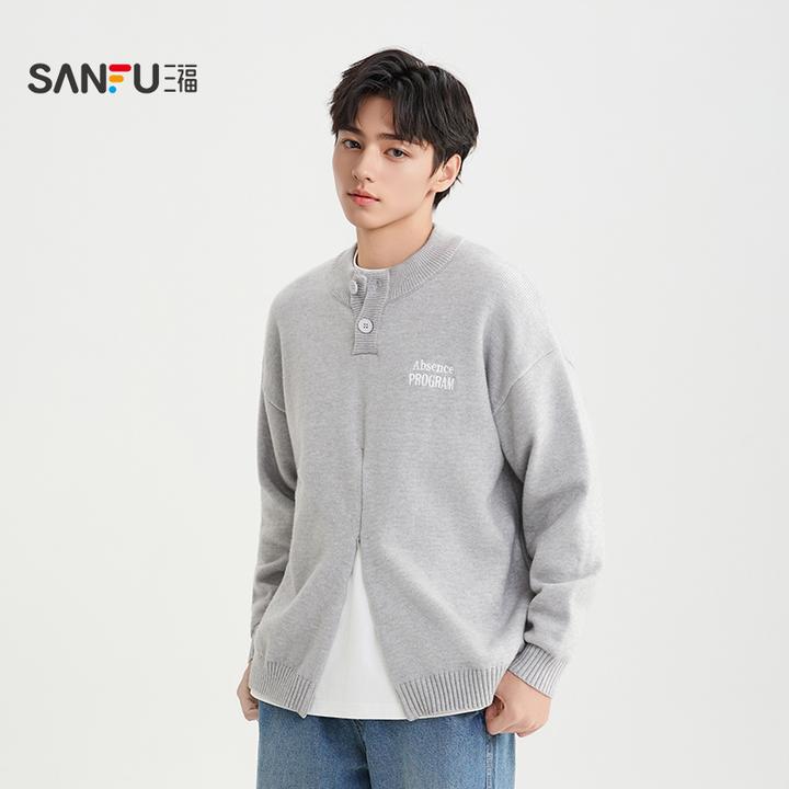 SANFU/三福【秋冬穿搭】立领纽扣拉链毛衣重磅简约保暖上衣497946