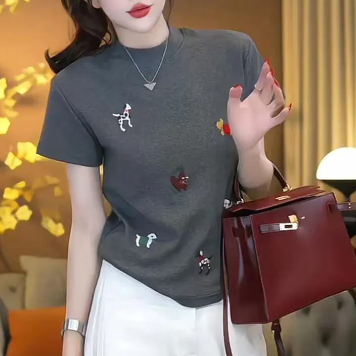 2025春夏新款刺绣正肩通勤男女同款短袖T恤衫百搭上衣LK2501303