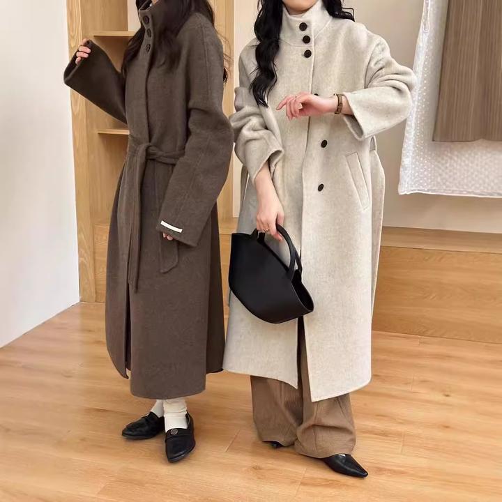 2024新款秋冬双面羊绒大衣女长款韩版时尚宽松立领收腰羊毛呢外套