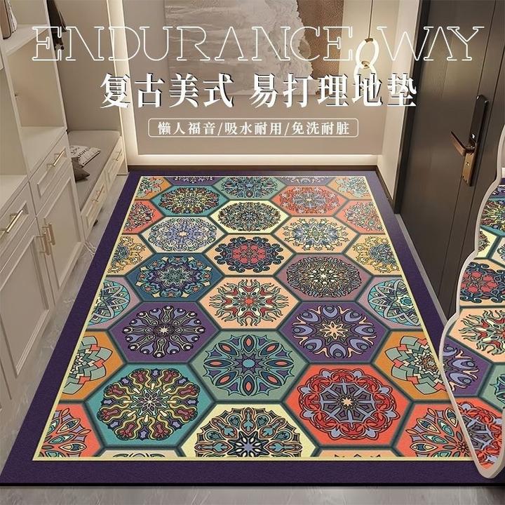 复古美式水晶绒地垫客厅卧室厨房茶几沙发可水洗折叠地垫