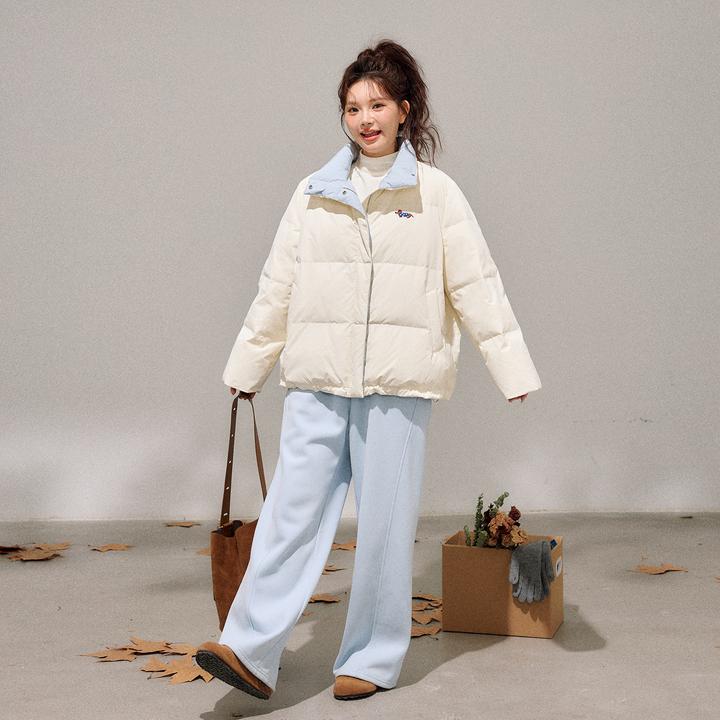 张大人【云朵奶芙】大码女装微胖妹妹冬日清新保暖米白撞色羽绒服