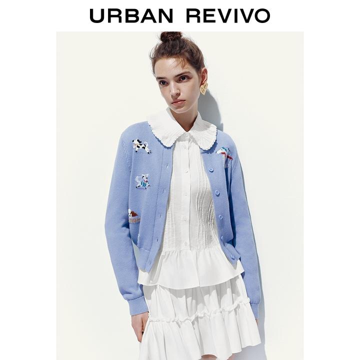 UR2025秋季新款女装休闲童趣小狗图案排扣针织开衫UYY950107