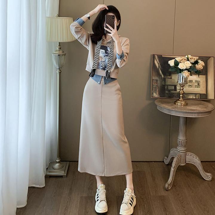 2024秋季新款韩版时尚卫衣半身裙套装女高级感洋气显瘦裙子两件套