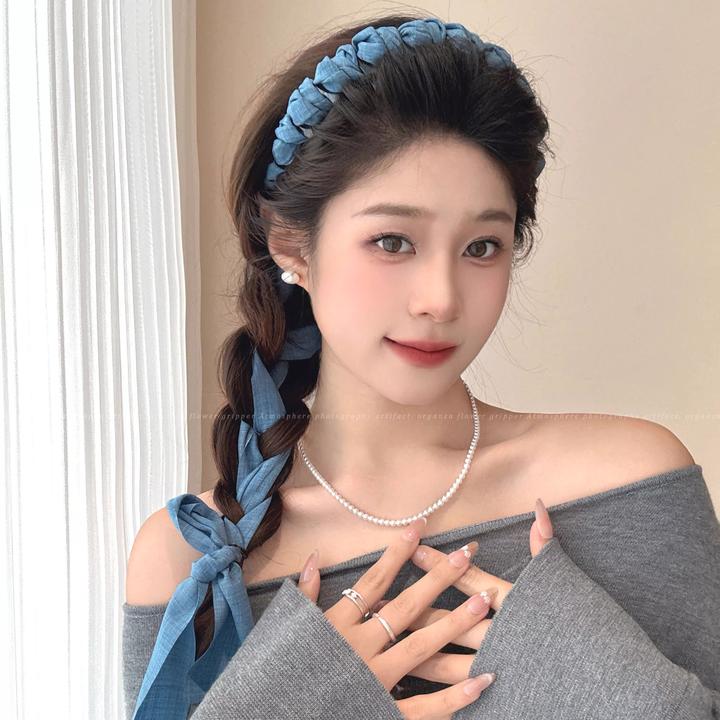 超好看的牛仔发箍飘带一体式绑发麻花辫头箍女高级感2025新款发捆