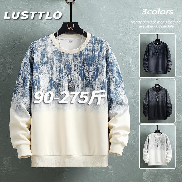 春秋季大码美式潮牌男圆领套头潮流宽松渐变卫衣时尚休闲长袖上衣