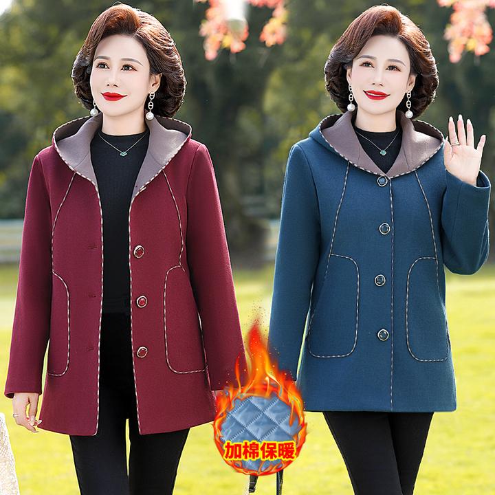 中老年人冬装外套妈妈装秋冬短款毛呢上衣加棉加厚呢子奶奶衣服