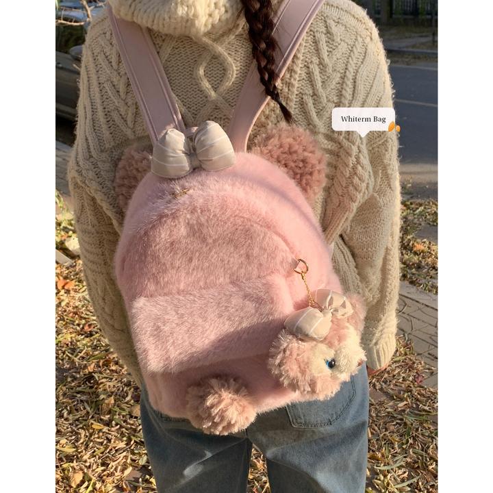 毛茸茸包包女款爆款2025新款秋冬可爱毛绒双肩包包百搭通勤小背包