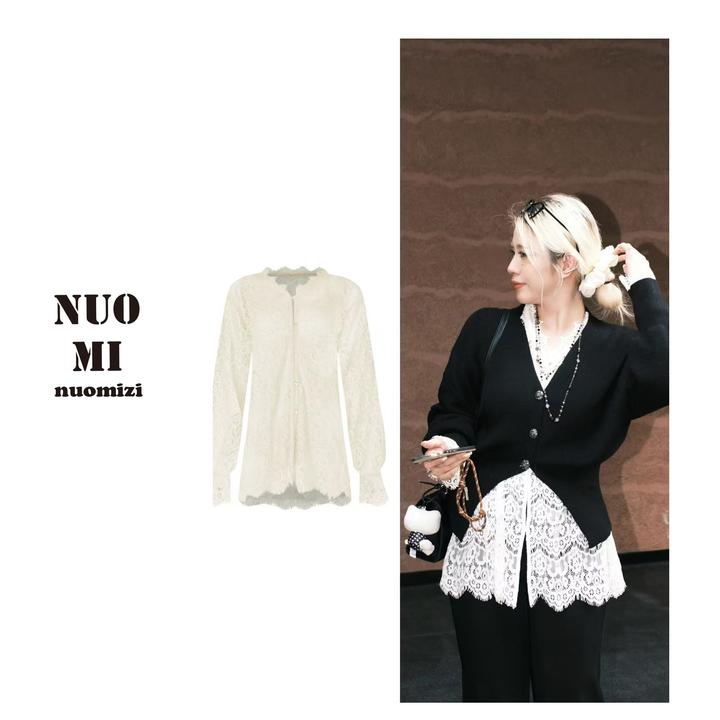 ZOZ糯米子[伯爵夫人蕾丝]法式衬衫纯欲慵懒风显瘦收腰长袖上衣