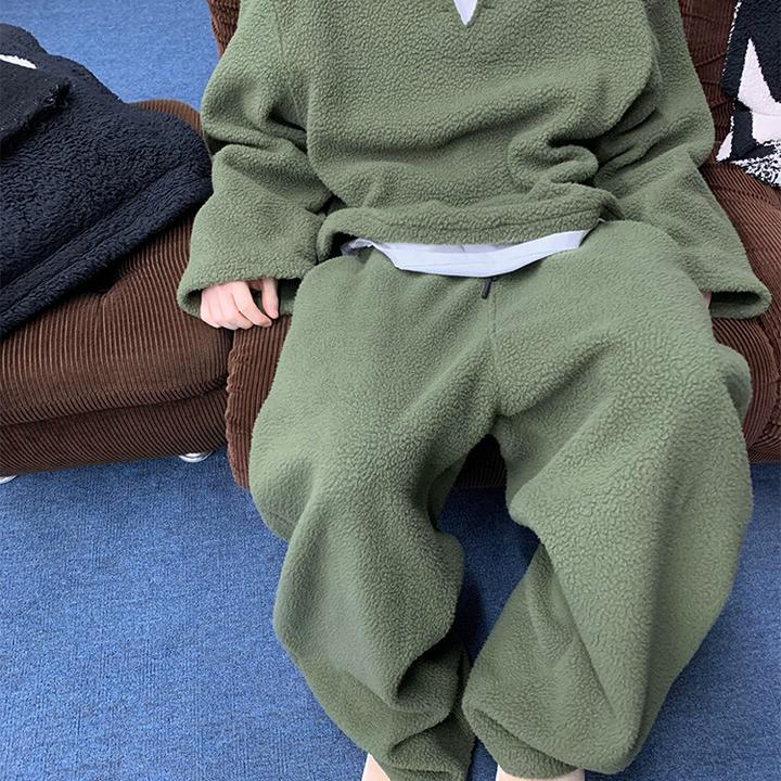 摇粒绒套装秋冬男女高级感美式慵懒风松弛感polo领卫衣卫裤两件套