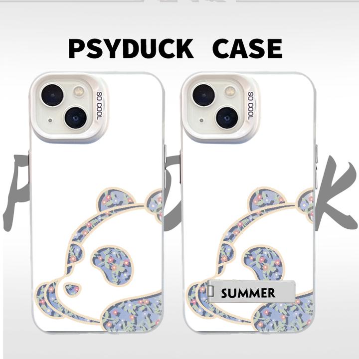 适用苹果华为一加小米iqoo小花熊猫彩银白底创意防摔手机壳卡通