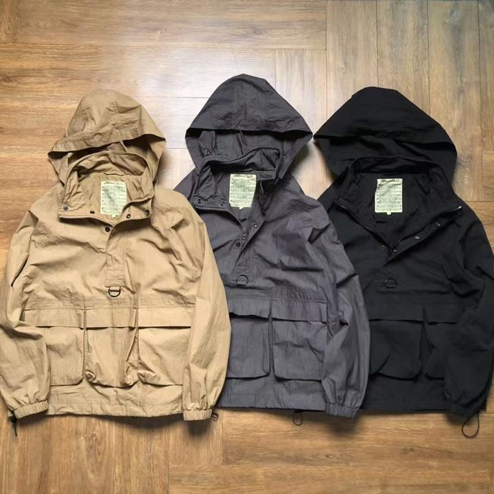 特价清货！NO退货男士连帽插肩袖工装冲锋衣外套风衣多口袋