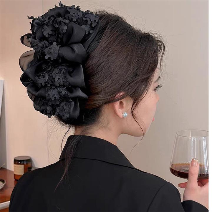 夏季蕾丝花边大号多层蝴蝶结抓夹发饰发夹女高级感后脑勺鲨鱼夹头