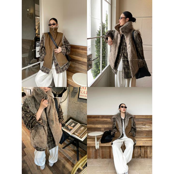 JCCC影子【秋野两面】棕黄色复古时髦双面两穿环葆皮愺马甲JE5PSH12