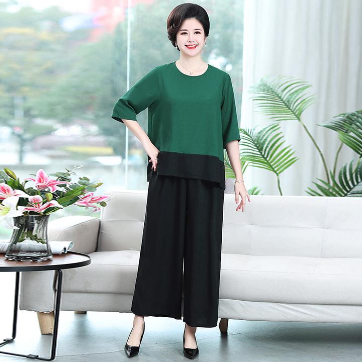 中年40女款岁套装胖妈妈夏装到50超肥夏天大码洋气一整套妈妈