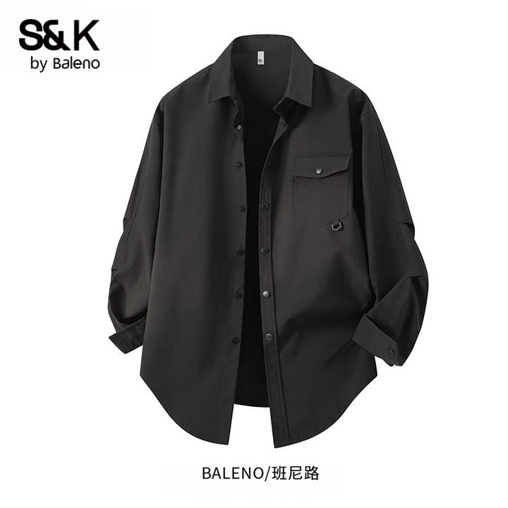 BALENO/班尼路高级感长袖衬衫外套男士夏季宽松休闲百搭工装衬衣