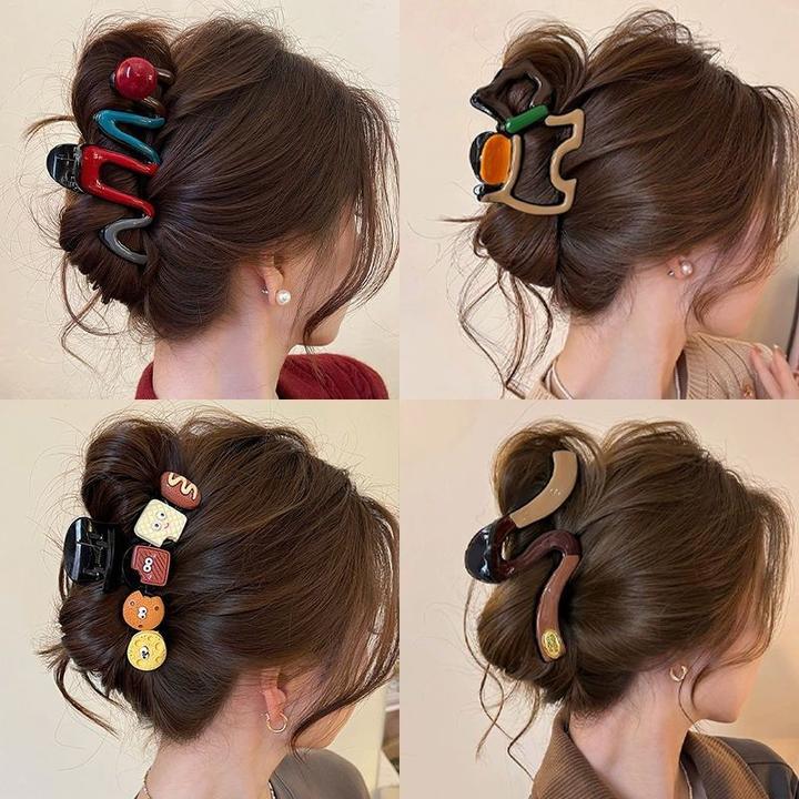 设计款波浪珍珠撞色抓夹大号发夹女2024高级感后脑勺鲨鱼夹子发饰