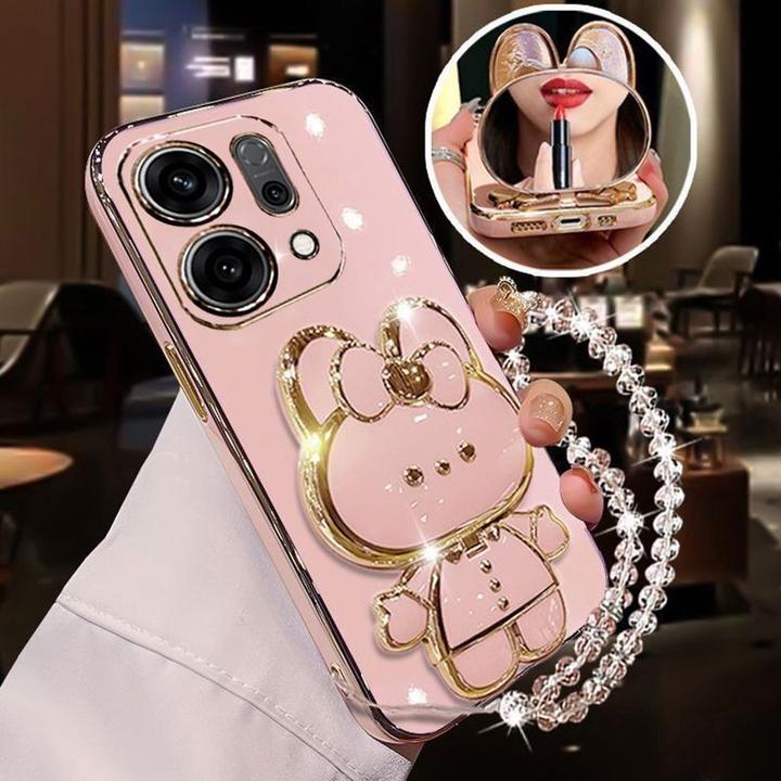 适用OPPOReno14手机壳5G补妆镜子支架带手链PLA110硅胶防摔软壳女