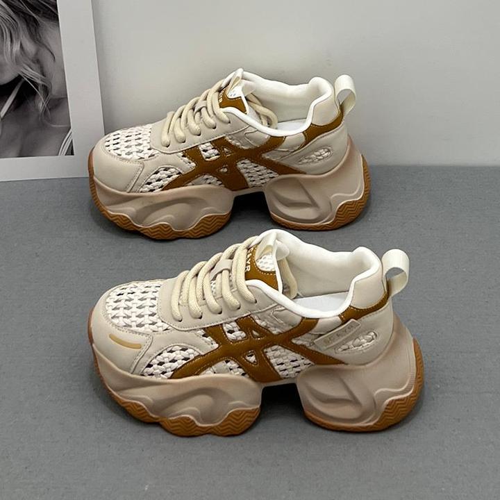 2025夏季新款编织透气老爹鞋女夏季镂空休闲厚底小个子增高运动鞋