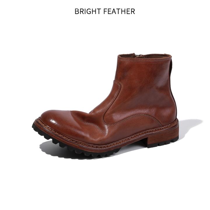 BRIGHT FEATHER英伦风高帮马皮马丁靴侧边拉链套脚男士潮流时装靴